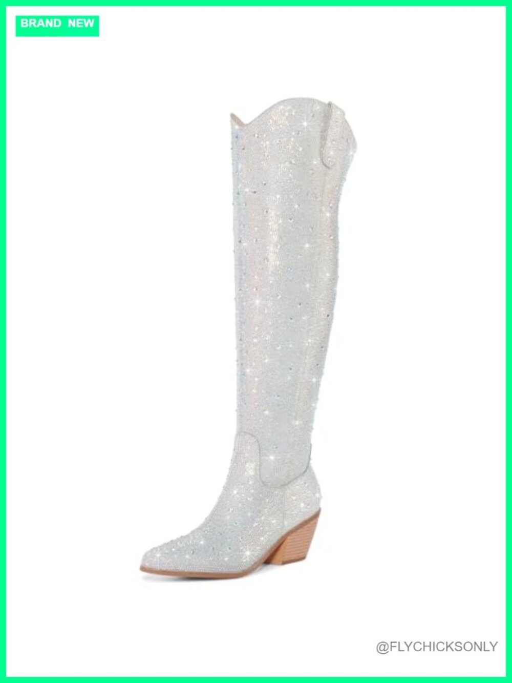 Rhinestone Over the Knee Cowboy Boots Chunky Heel Pointed Toe Western Party